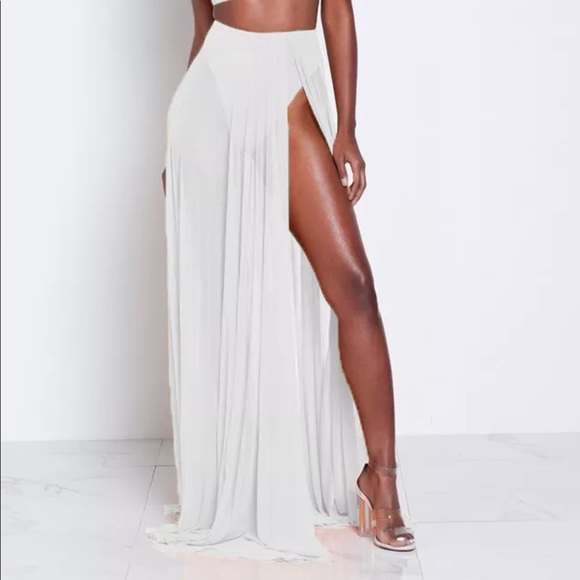 White sheer skirt crop top outfit set wedding gown festival NWT T2 sexy rave - Picture 4 of 11